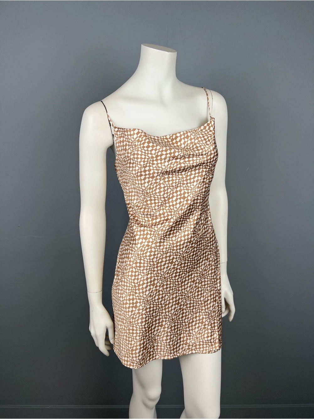 Dynamite Beige Geometric Slip Dress with Adjustable Straps